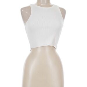Aritzia Wilfred White Ribbed Sleeveless Crop Top (Medium)